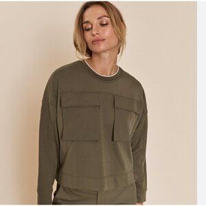 MOS MOSH ULRICA OLIVE GREEN PATCH POCKET UTILITY SWEATSHIRT - M